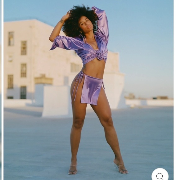 LAINA Rauma SET Small Lavender satin Club Bed Top Drawstring pants - Picture 10 of 12